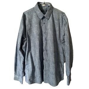 Zagiri Mens Long Sleeve Button Up Collared Shirt Blue With Flip Cuff ‎ XL